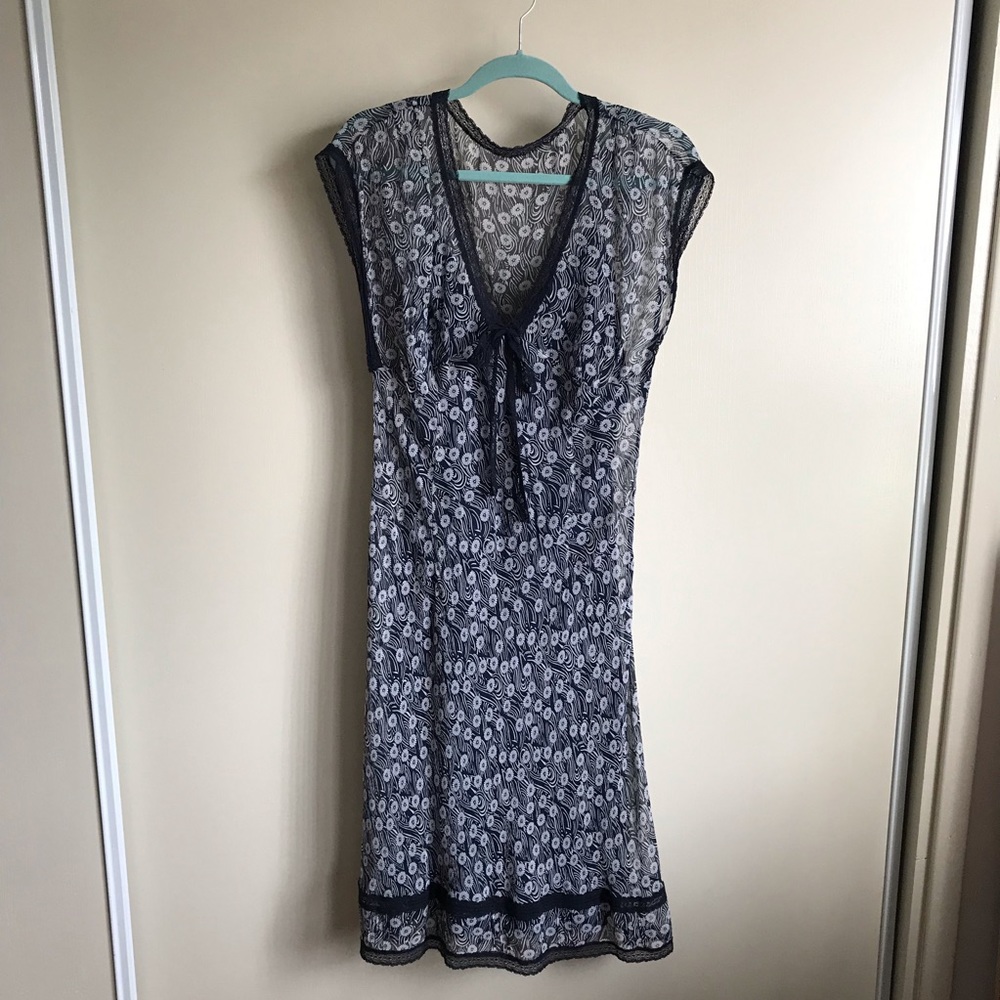 Banana Republic black and white silk midi dress